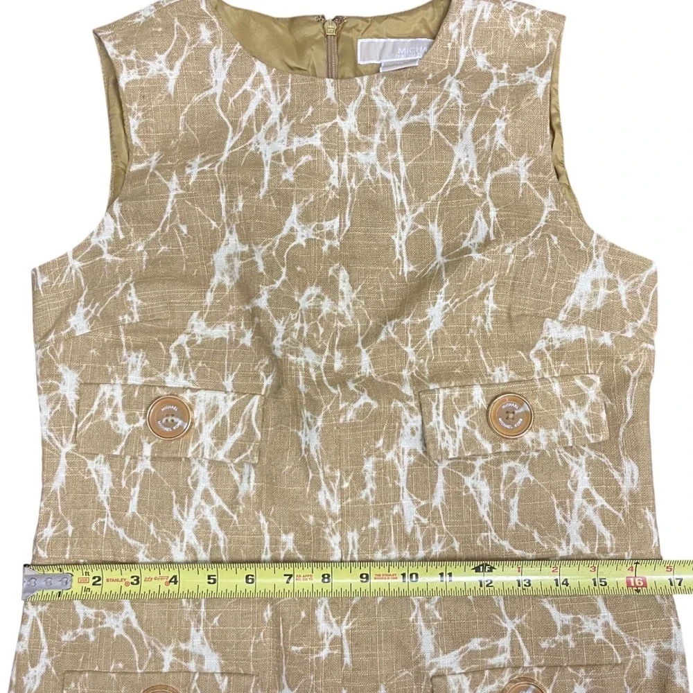 Michael Kors Y2K Vintage Mustard White Marble Print Sleeveless Sheath Dress SZ 6